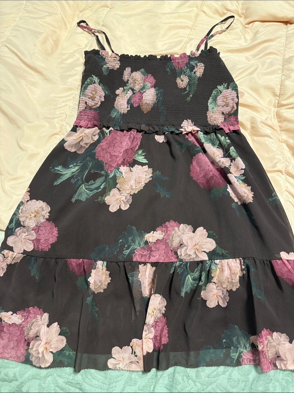 Wilfred Black Floral Sundress with Pink & Cream Blooms